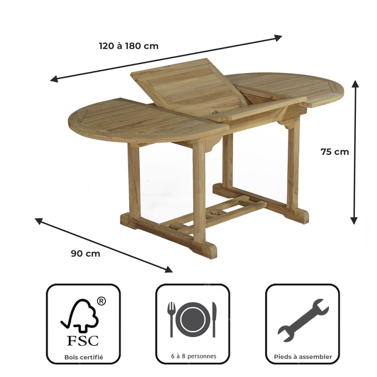 Table de jardin extensible ovale en Teck Marron 8 places - 9