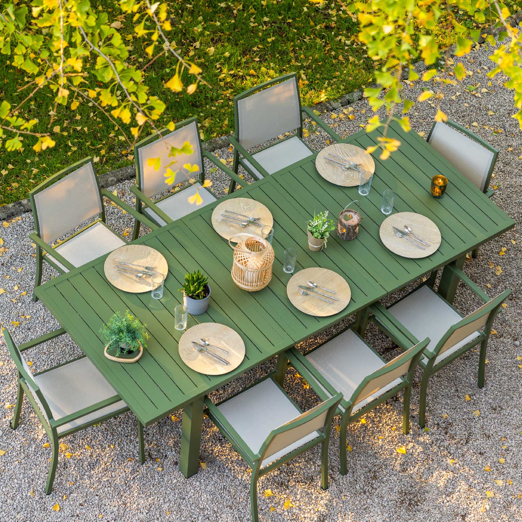 Fauteuil empilable à accoudoir - Kaki - 58x55x85 cm - Aluminium/Métal - 4