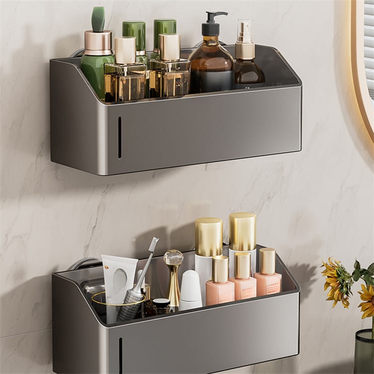 Étagère à Ventouses - Sans Perçage - pour Salle de Bain - Fixation Murale - Matériaux Durables - Gris foncé Petite étagère - 12*9.5*11.5 cm - 5