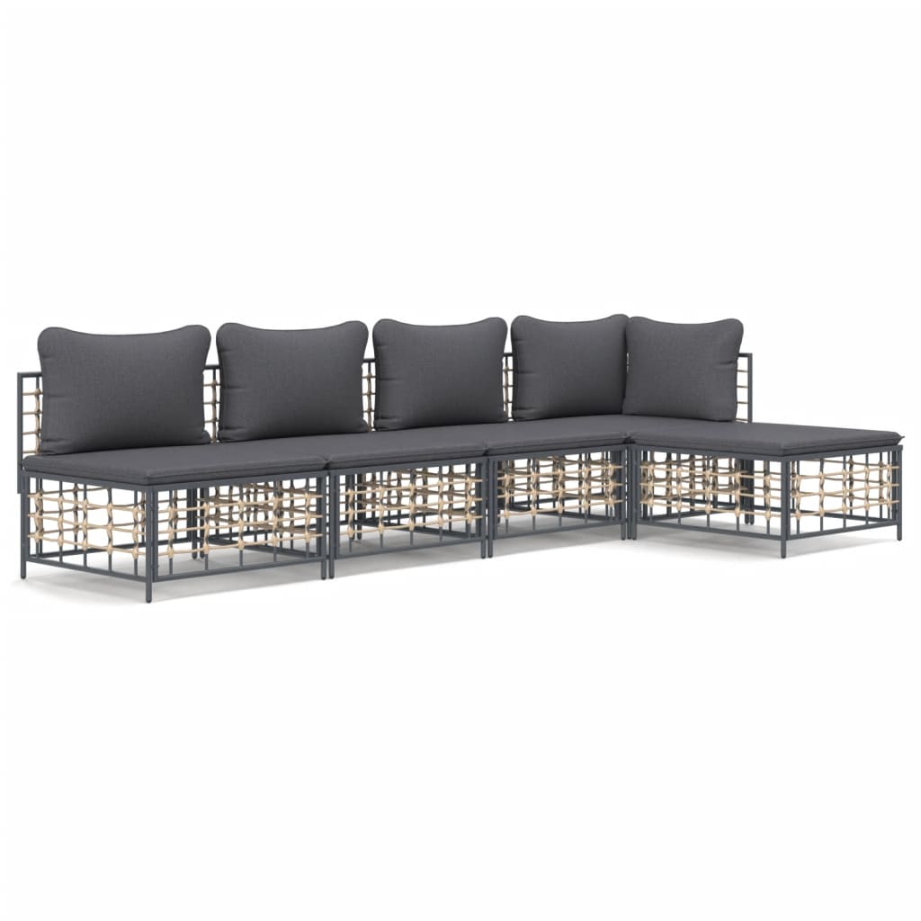 Maison Exclusive - 5 pcs conjunto lounge de jardim c/ almofadões vime PE antracite - 2
