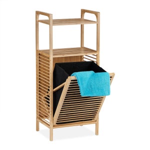 Panier à Linge En Bambou Avec Couvercle Et Sac Coton - Capacité 62 Litres - Design Naturel, Stable - Pour Salle De Bain