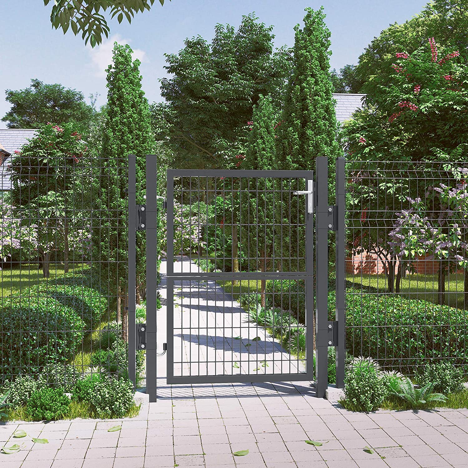 Songmics portillon en acier galvanisé, portail de clôture, porte de jardin, 106 x 170 cm (l x h), gris - 2