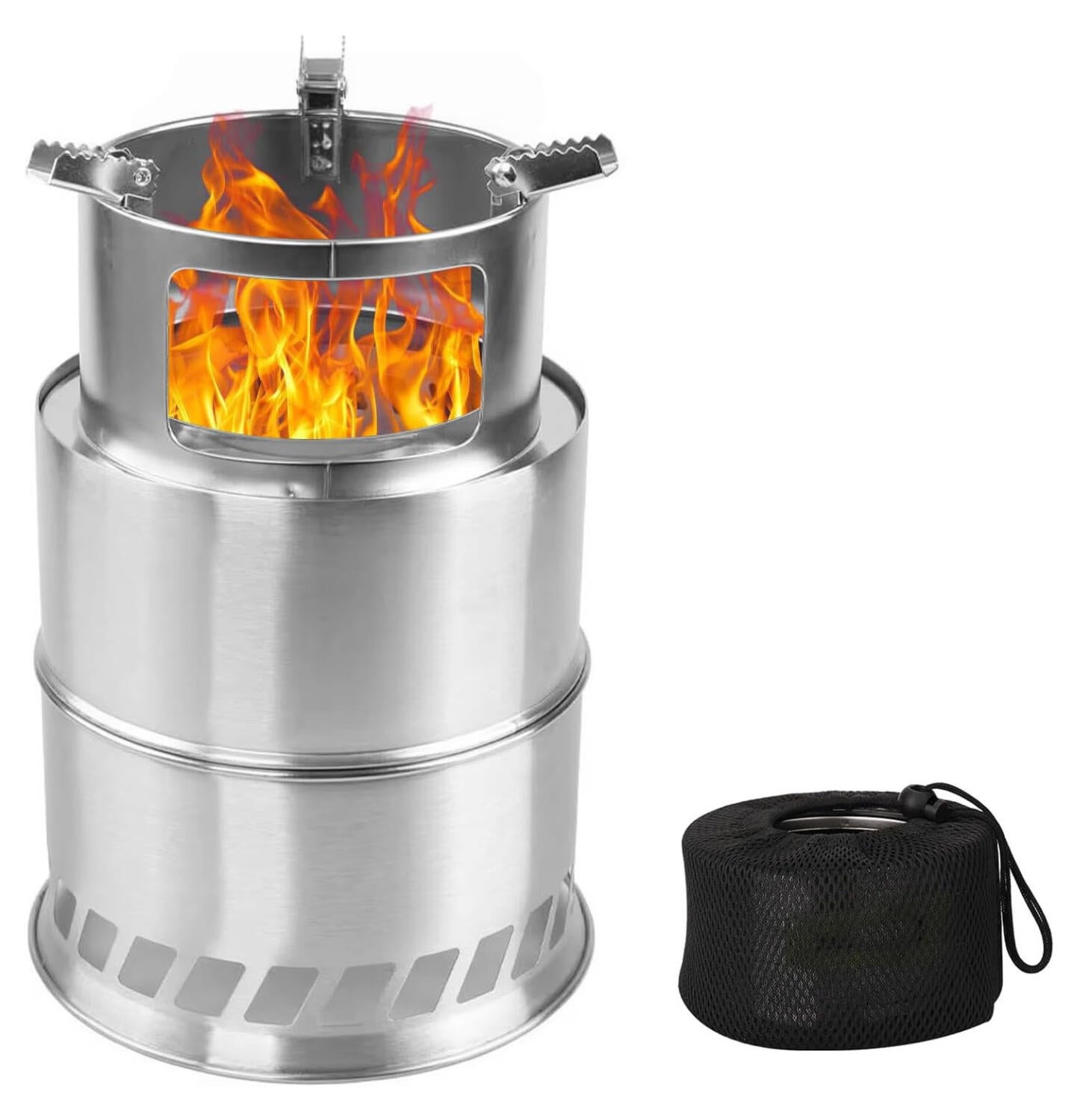 Przenośny piec kempingowy na drewno, piec kempingowy ze stali nierdzewnej, składany i wiatroodporny, piec na drewno do kempingu