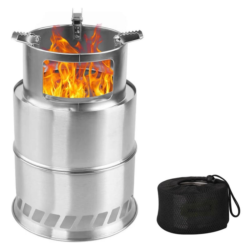 Przenośny piec kempingowy na drewno, piec kempingowy ze stali nierdzewnej, składany i wiatroodporny, piec na drewno do kempingu