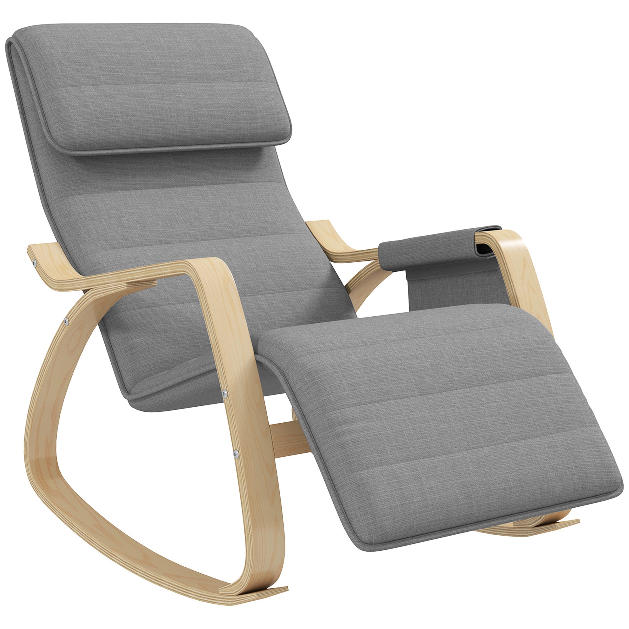 Fauteuil à Bascule Homcom, Aspect Velours, Accoudoirs, Patins En Bois Ideal Pour Le Salon Ou La Chambre Gris Clair