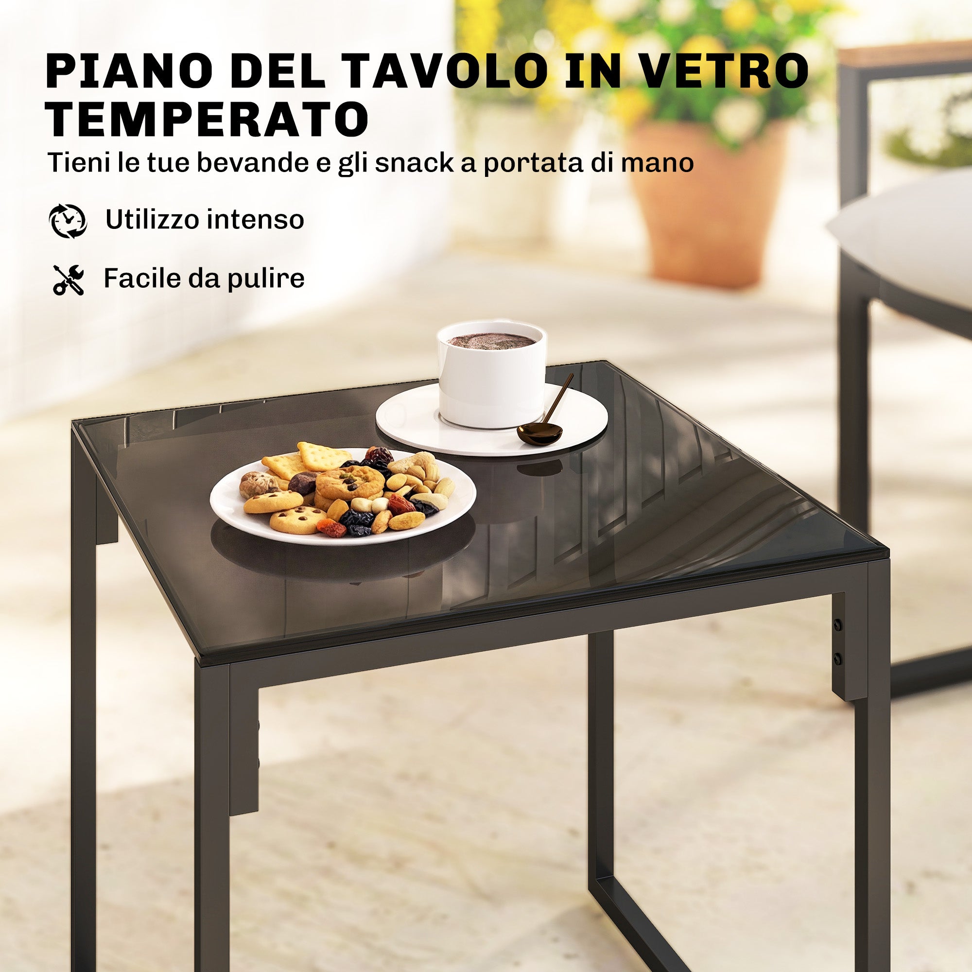 Ensemble table et chaises de jardin en métal pour 3 personnes avec coussins épais, multicolore - 9