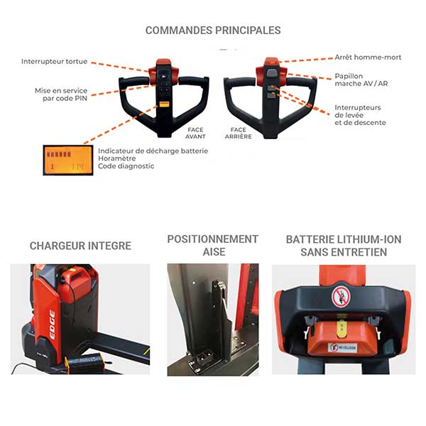 Transpalette électrique long - Fourches 1800x540mm - Charge max 1.5T - Batterie lithium - Industrie et logistique - PTE20N-1800 - 5