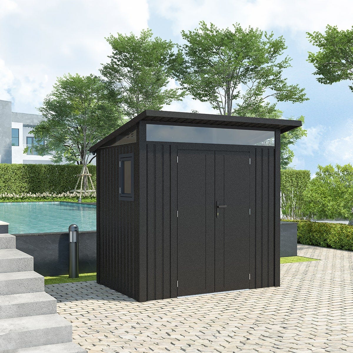 Abri De Jardin Moderne 3m2 Gris Anthracite Monopente En Acier Galvanis abri-de-jardin-moderne-3m2-gris-anthracite-monopente-en-acier-galvanis