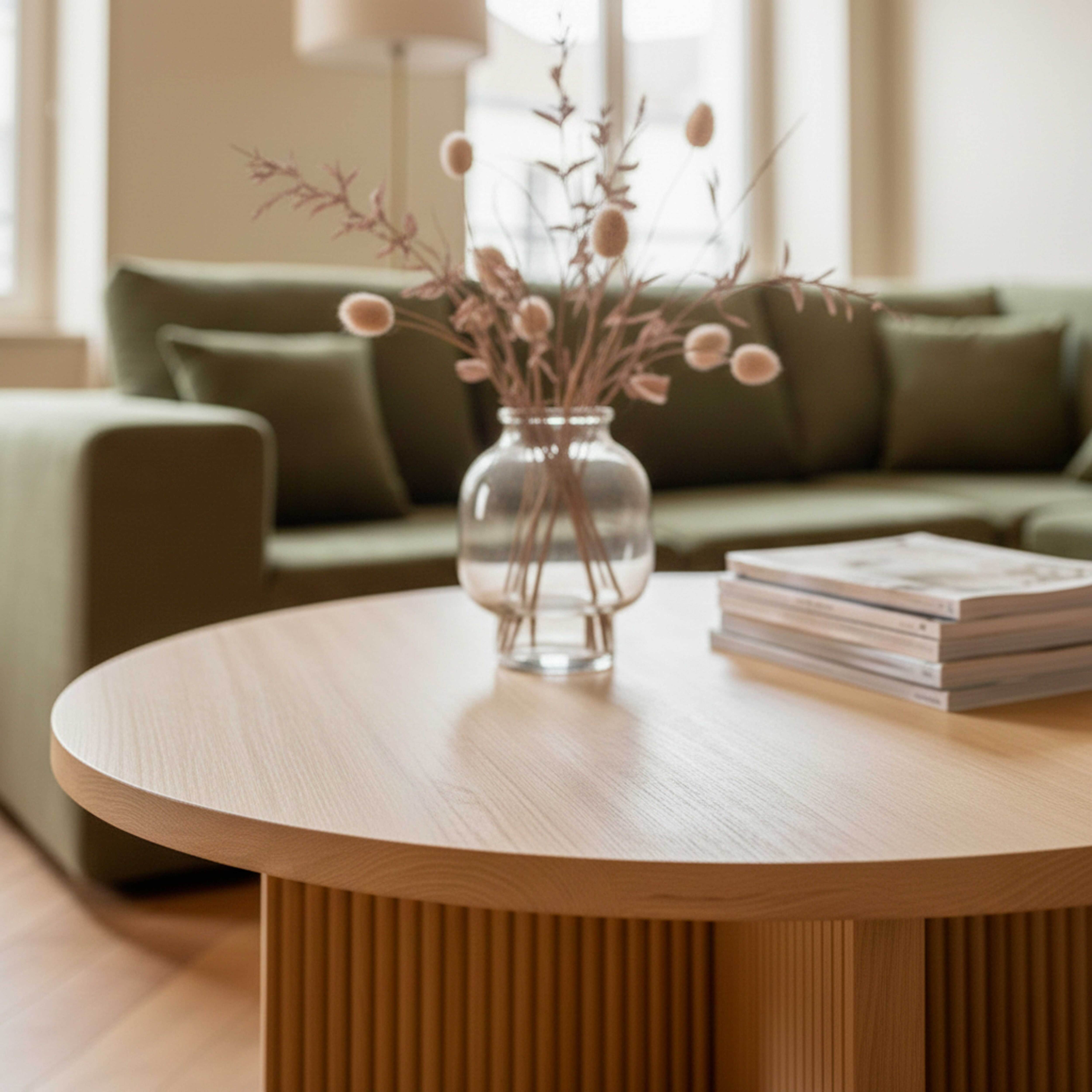Table basse ronde 80 cm scandinave effet bois clair - 7