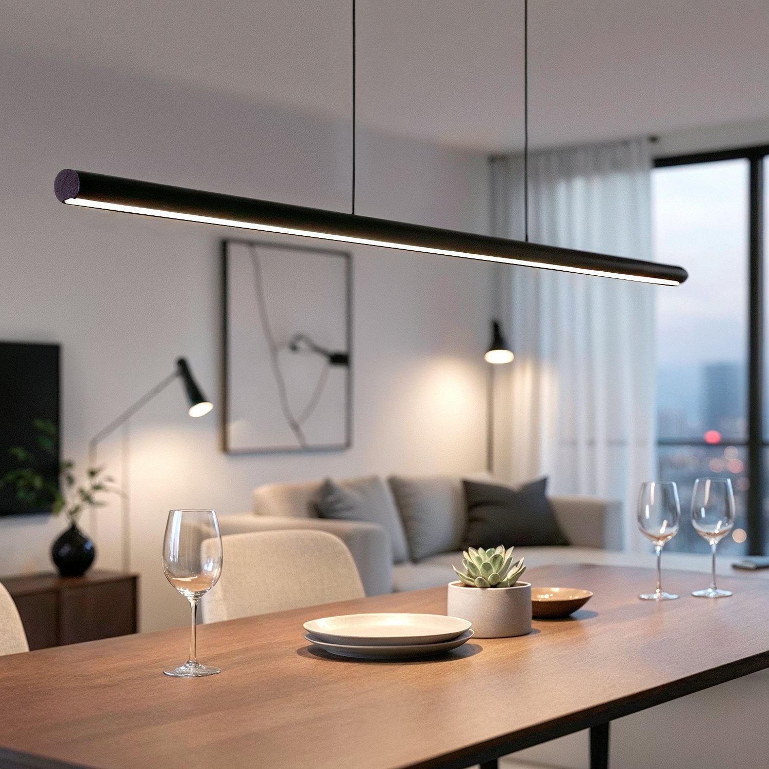 Ledkia Lámpara Colgante Lineal LED 30W Aluminio CCT Seleccionable Denzel No Flicker Negro Seleccionable (Cálido-Neutro-Frío) 2800K - 3800K - 5000K - 7