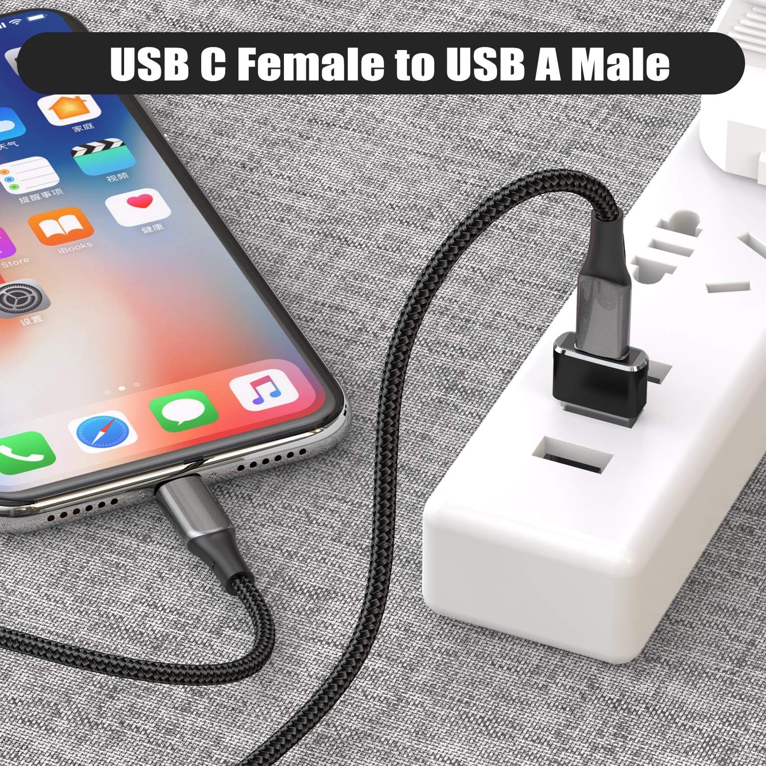 Adaptateur USB C femelle vers USB A mâle, convertisseur de câble de chargeur de Type C noir, paquet de 3 - 3