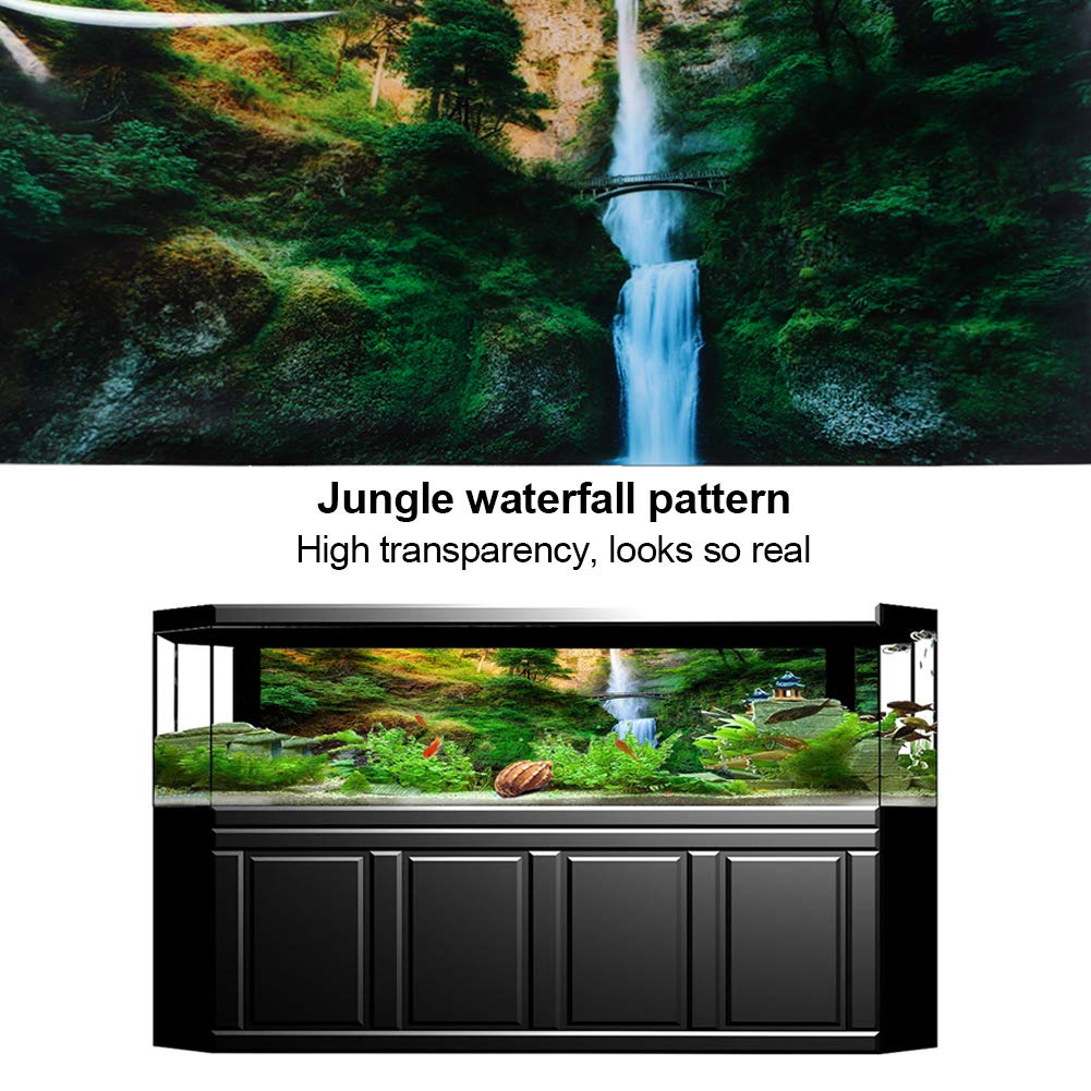 Autocollant en PVC pour fond d'aquarium Motif cascade de jungle Décoration d'aquarium (61*41cm) - 7