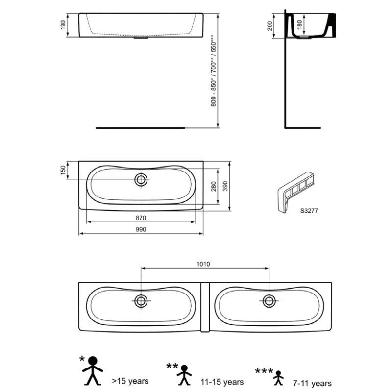 Porcher - Couvre-joint intermédiaire pour lavabo collectif Contour 21-S327701 - S327701 - 3