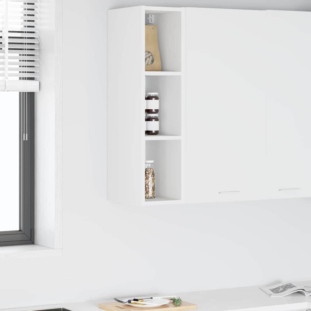 Armoire Suspendue Habitdesign Blanche 59x60x26.5cm - Meuble Rangement Polyvalent Salle De Bain Cuisine Garage - 2 Portes 4 Étagères