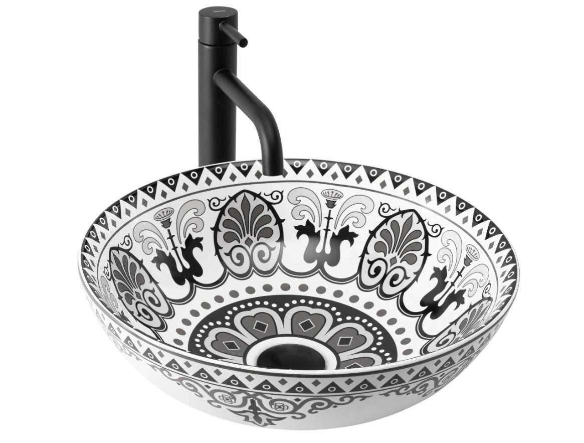 Umywalka Nablatowa Rea Etno Biały Czarny 40 X 40