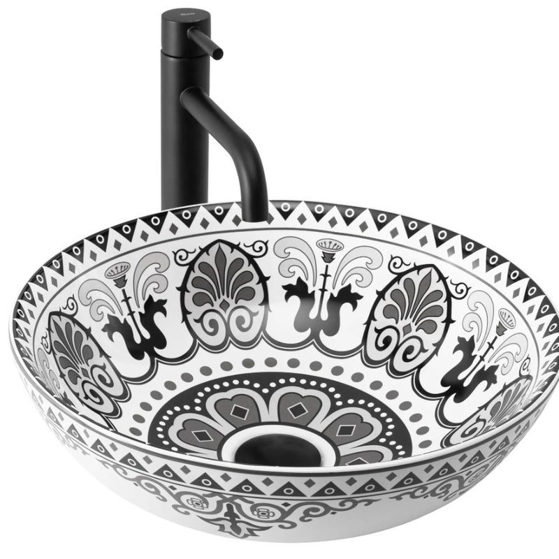 Umywalka Nablatowa Rea Etno Biały Czarny 40 X 40