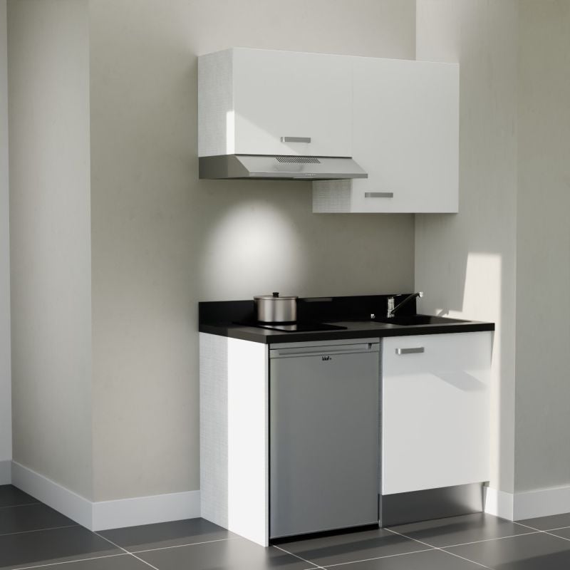 Kitchenette 120 cm modèle K01 - façades Blanc - plan monobloc évier à ...