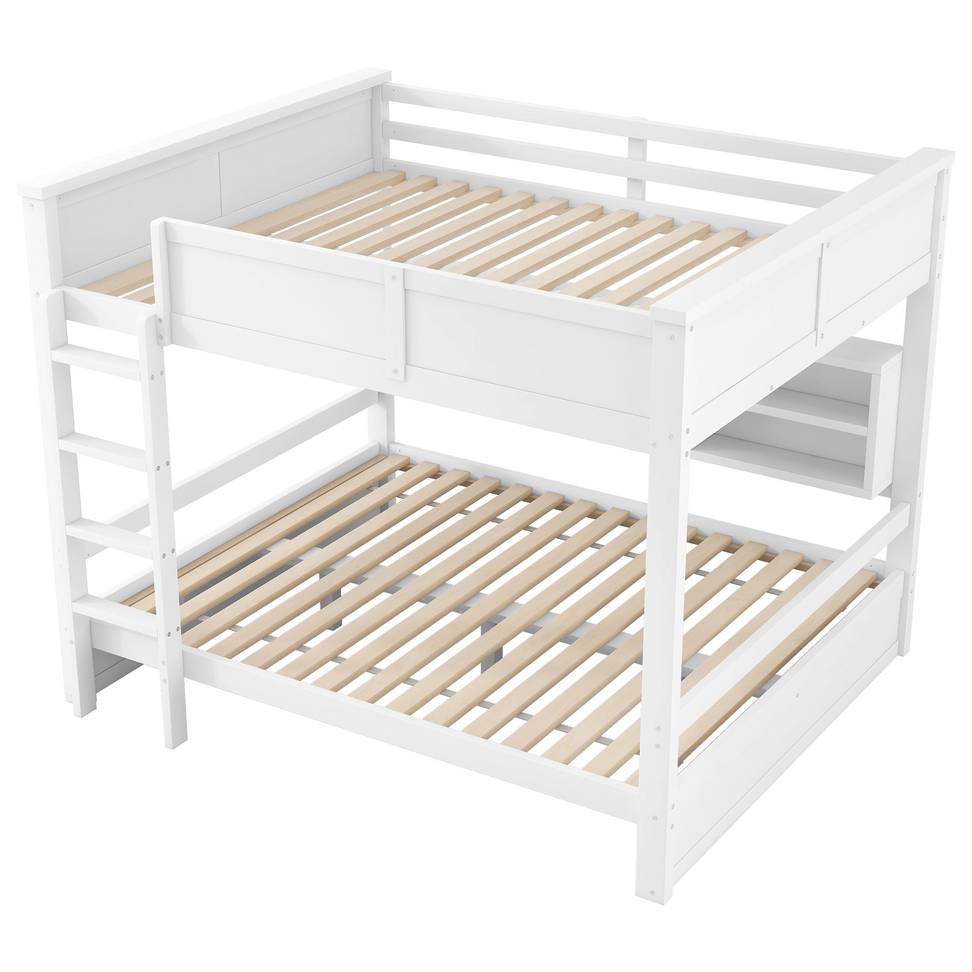 Lits superposés 2 x 160 x 200 cm avec 6 compartiments - Pin + MDF - LEDs - Sommier à lattes inclus - Blanc (Sans matelas) - 8