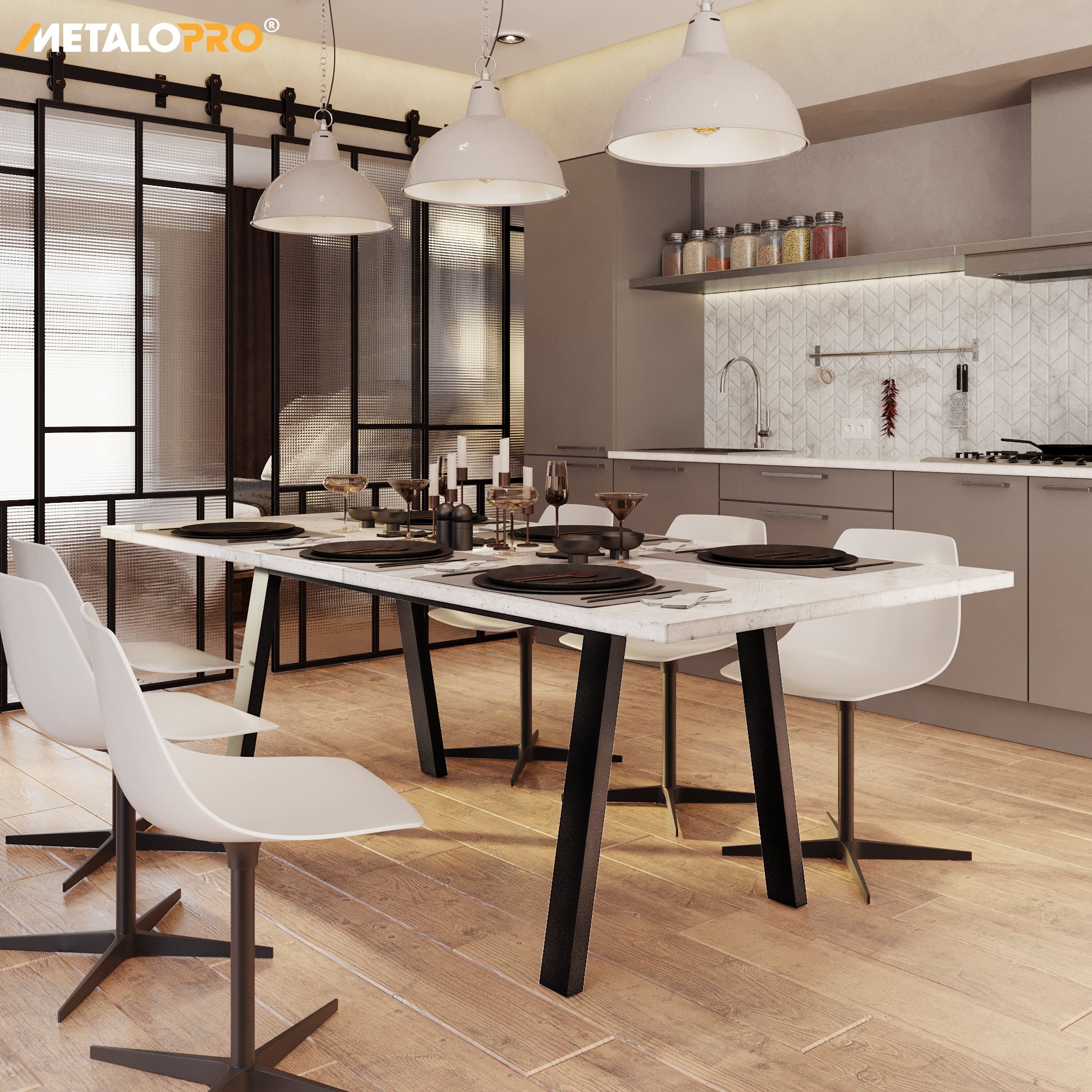 MetaloPro Thusia Split - Pied de table extensible trapèze, stable, parfait pour table à manger, salon ou cuisine, avec cadre en métal durable - 7