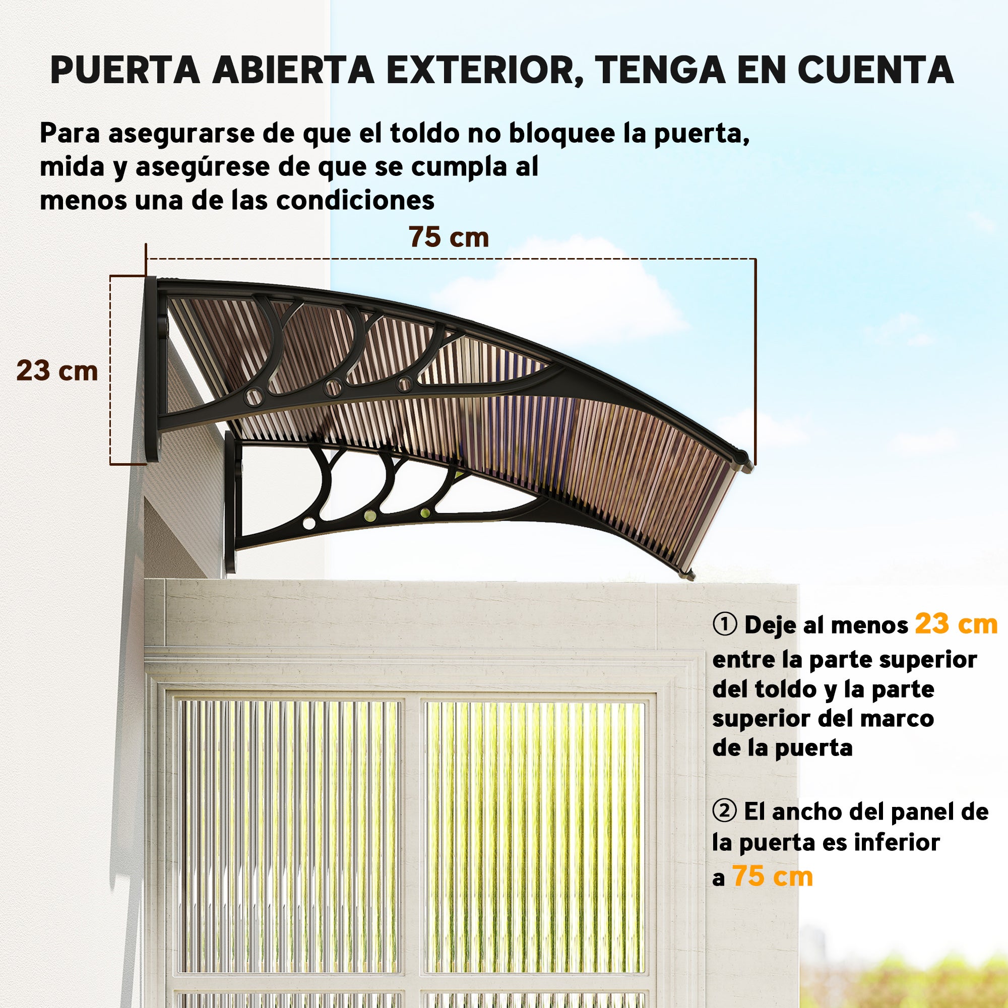 Marquise de Proteção Outsunny Liga de Alumínio, PP e PC Marrom e Preto 75x100x23 cm - 7