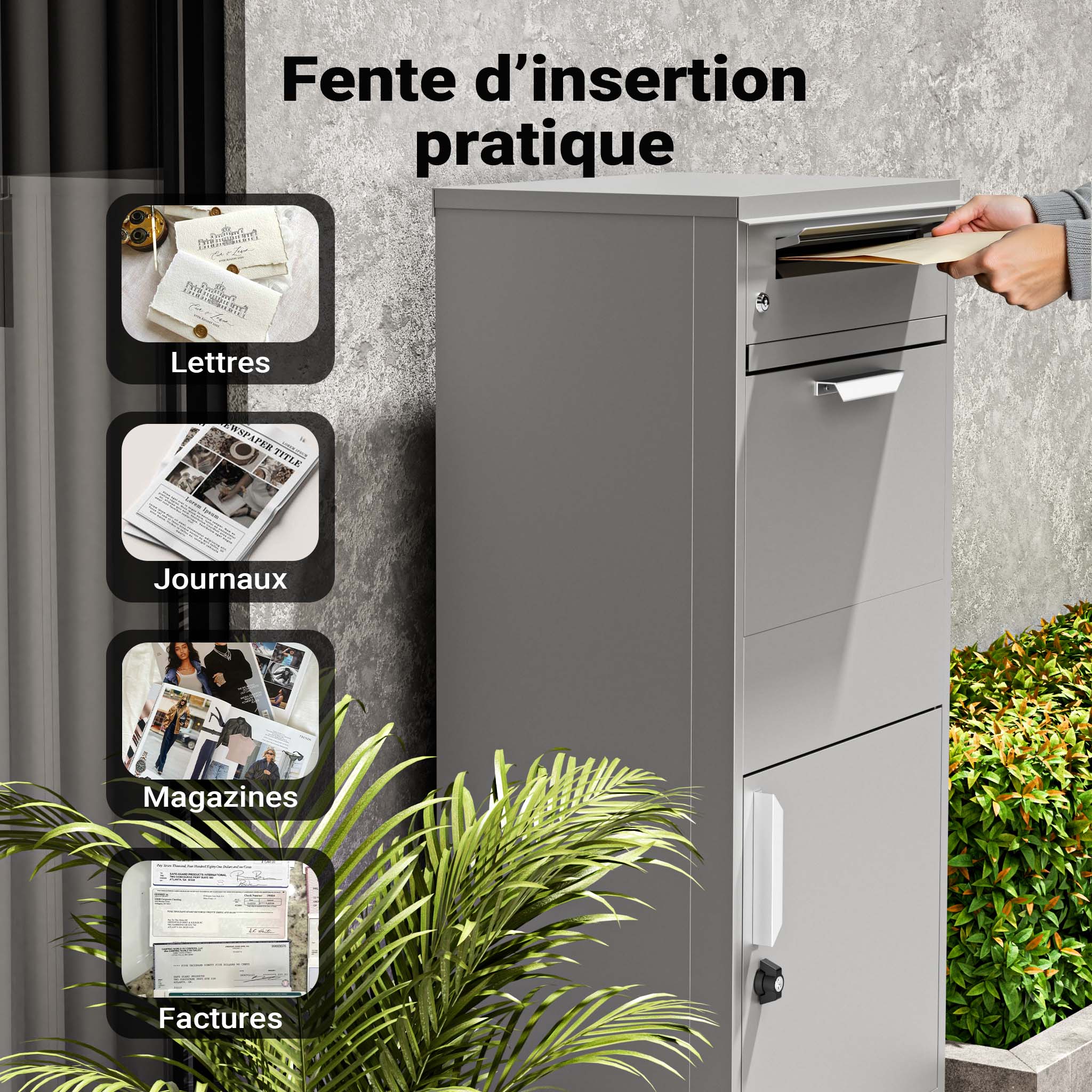 Boîte à colis verrouillable grise 500 x 370 x 1120 mm, Boîte aux lettres sur pied, pour colis max. 150 x 400 x 400 mm, Usage domestique… Wiltec - 4