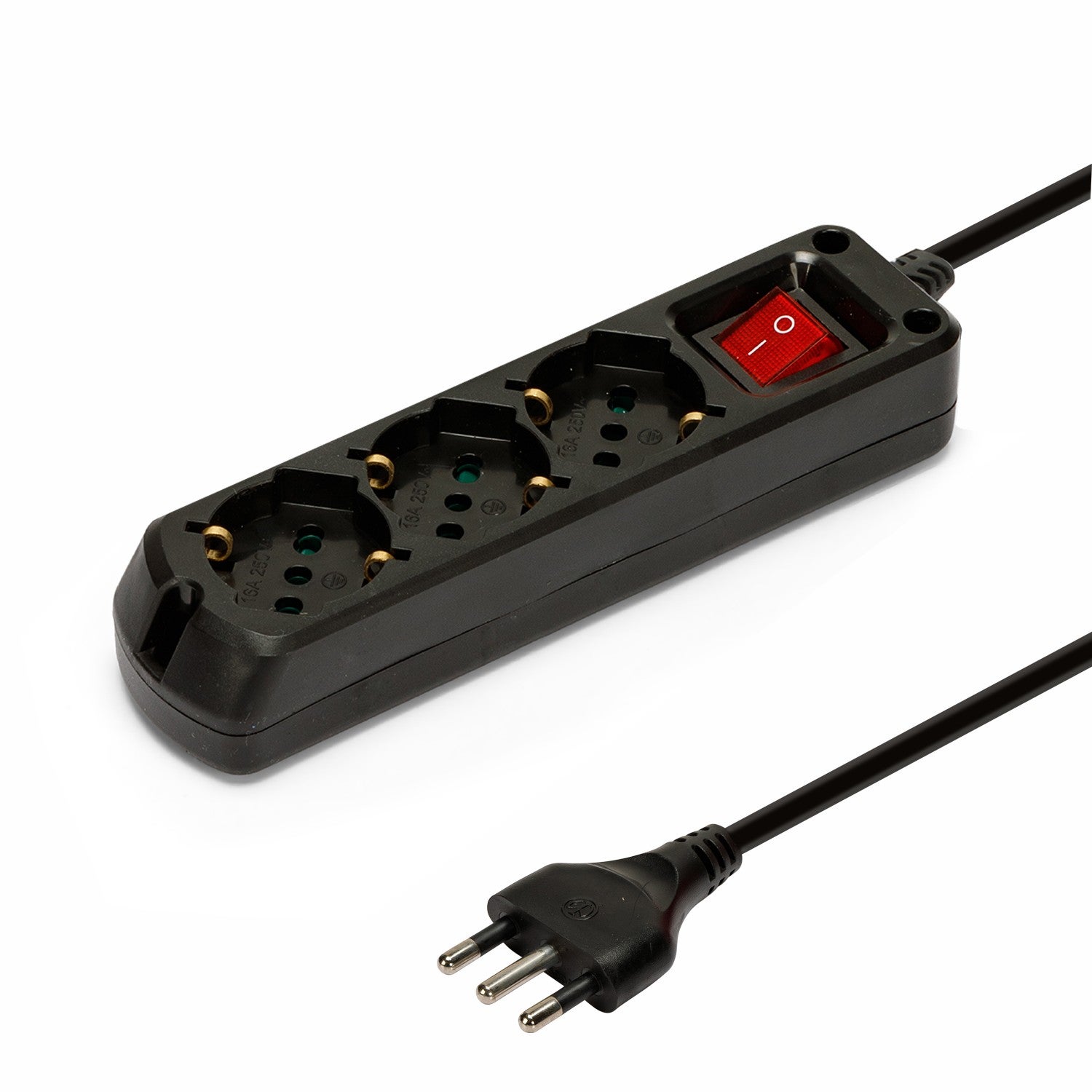 Multiprise italienne 3 schuko + 10/16A. Avec interrupteur, câble 1m et fiche 16A - 6