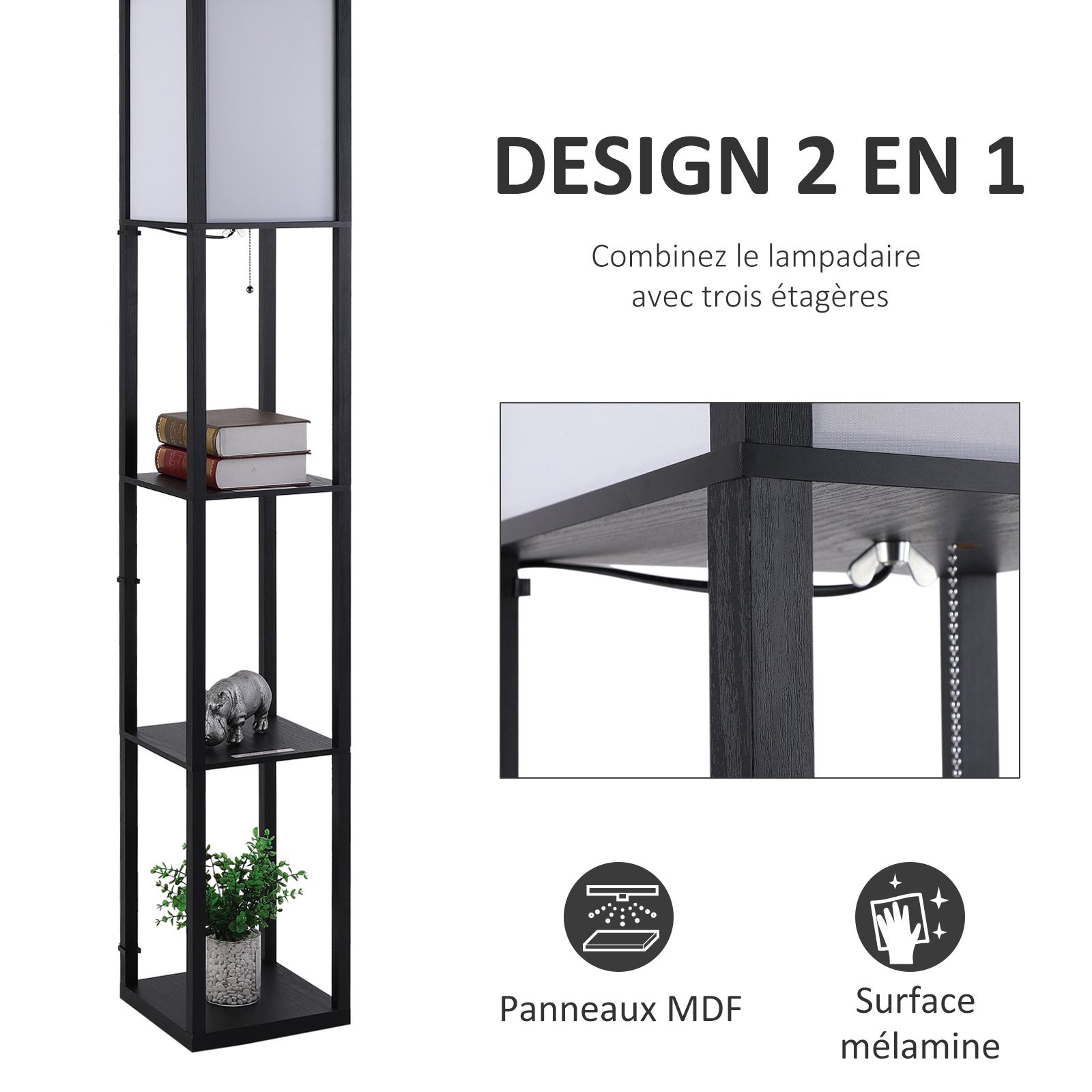 lampadaire étagère Bois HOMCOM - 4