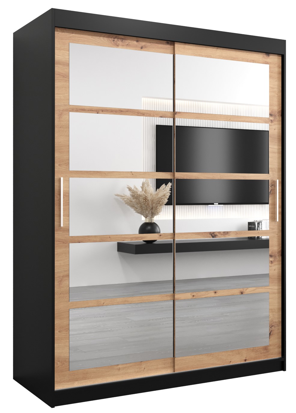 Szafa przesuwna garderoba ROMA 2 150 x 62 x 200 cm Czarny + Artisan - Abiks Meble