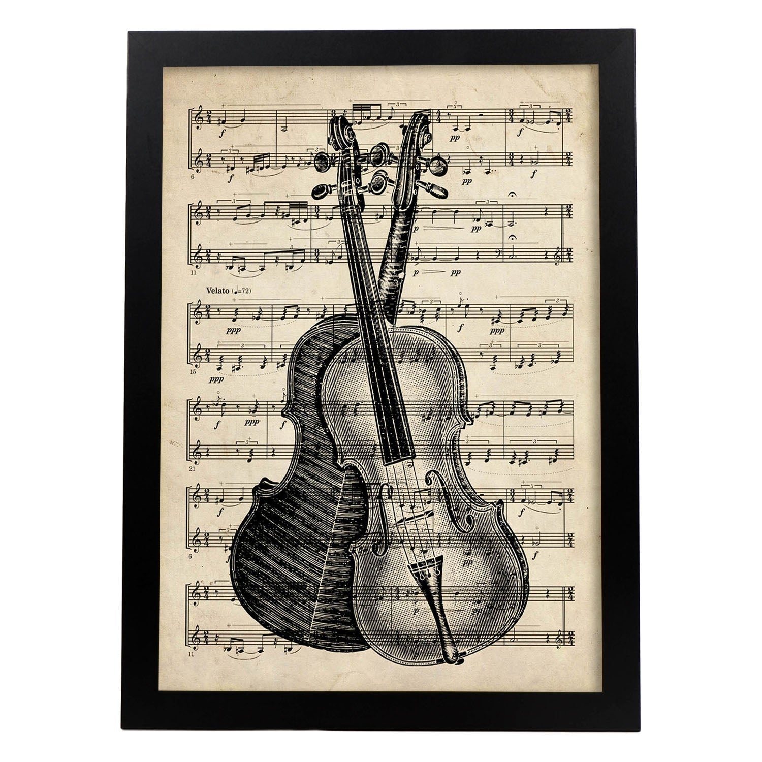 Affiches D'objets Vintage Couvrez Le Violon De La Lame Avec Des Images D'objets Vintage Avec Des Définitions En Espagnol Cadre En Bois Clair A3 - 3