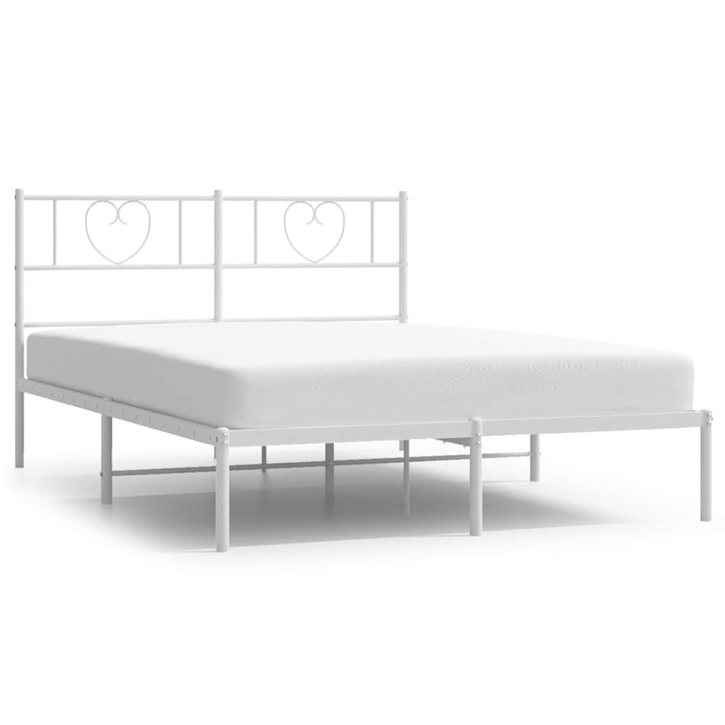 Łóżko Białe Metalowe Rama Łóżka Ze Stelażem Do Sypialni Pokoju 135x190 cm