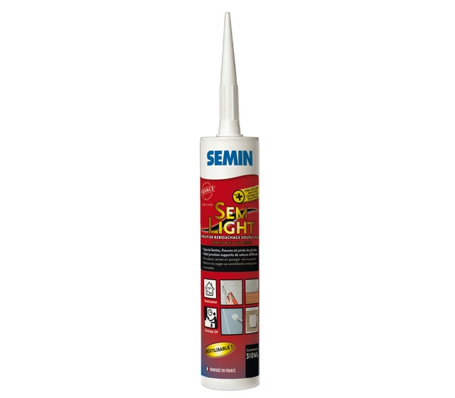 Semin - Enduit de Rebouchage Allégé - Sem-Light - Trous et Fissures Importants - Intérieur - Cartouche 310 ml