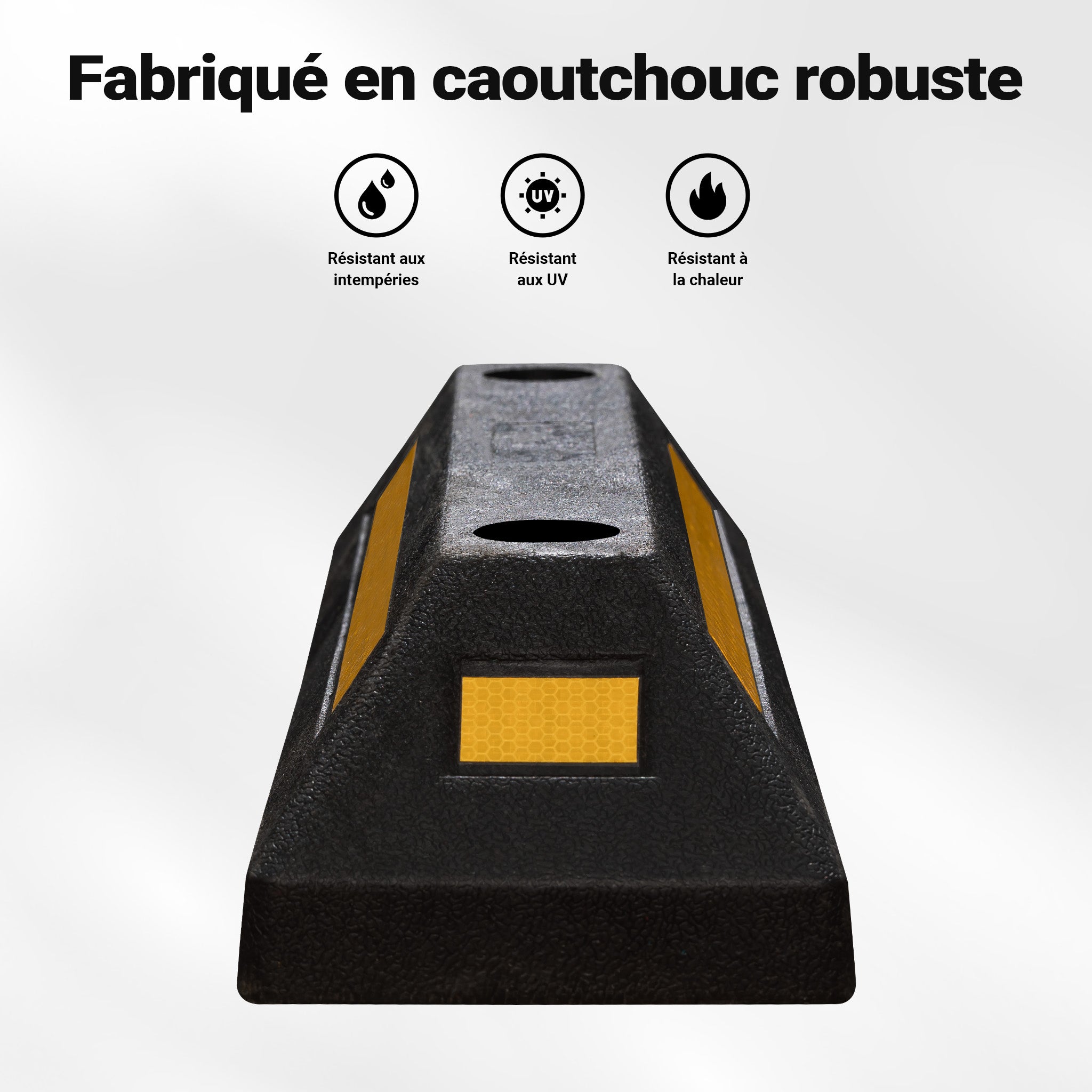 Wiltec Delimitatore di parcheggio, 2 battiruota in gomma 560x150x100mm con fasce rifrangenti, Fermaruota - 3
