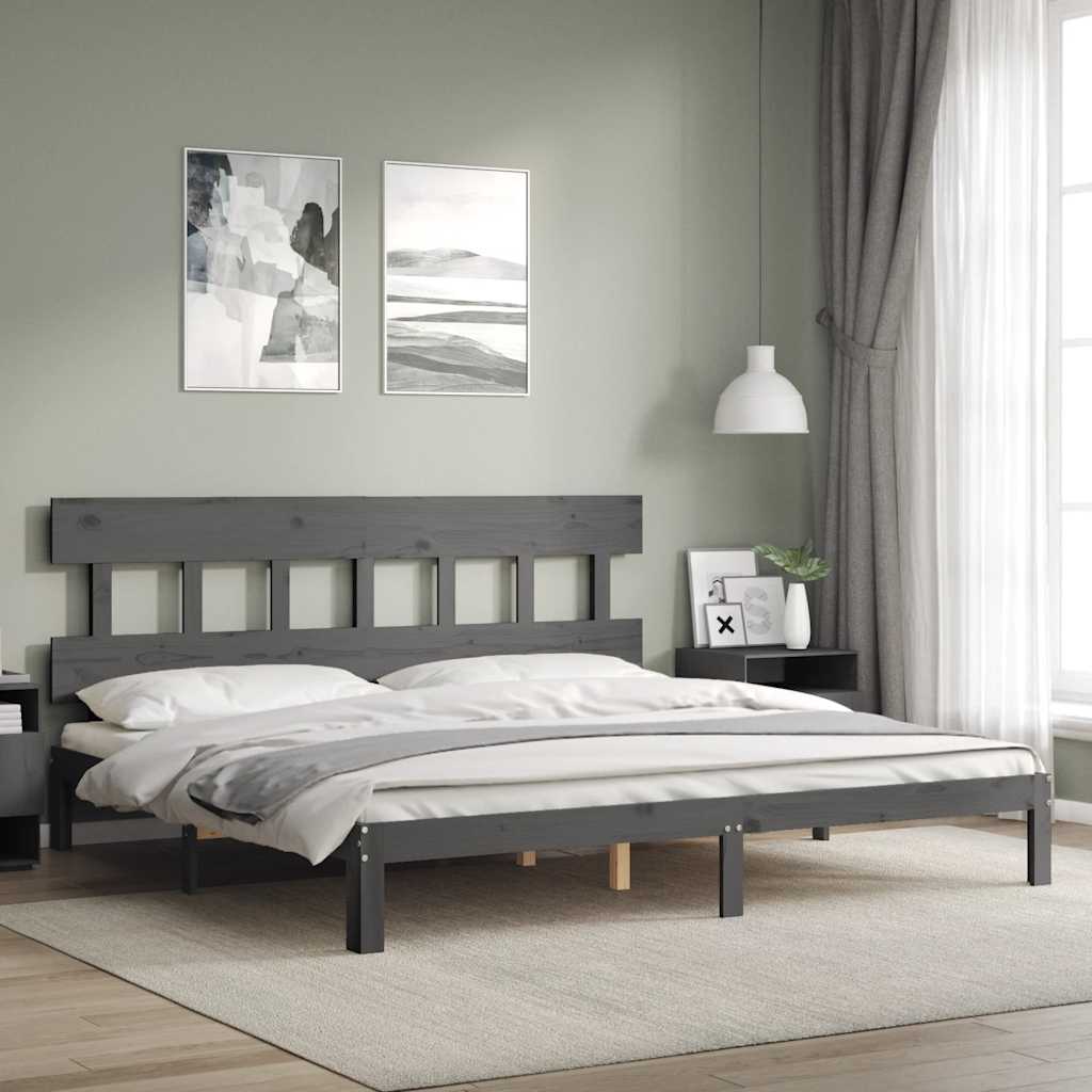 Łóżko Drewniane Szare Rama Łóżka Ze Stelażem Drewniana Łóżko Do Sypialni Pokoju 200x200 cm