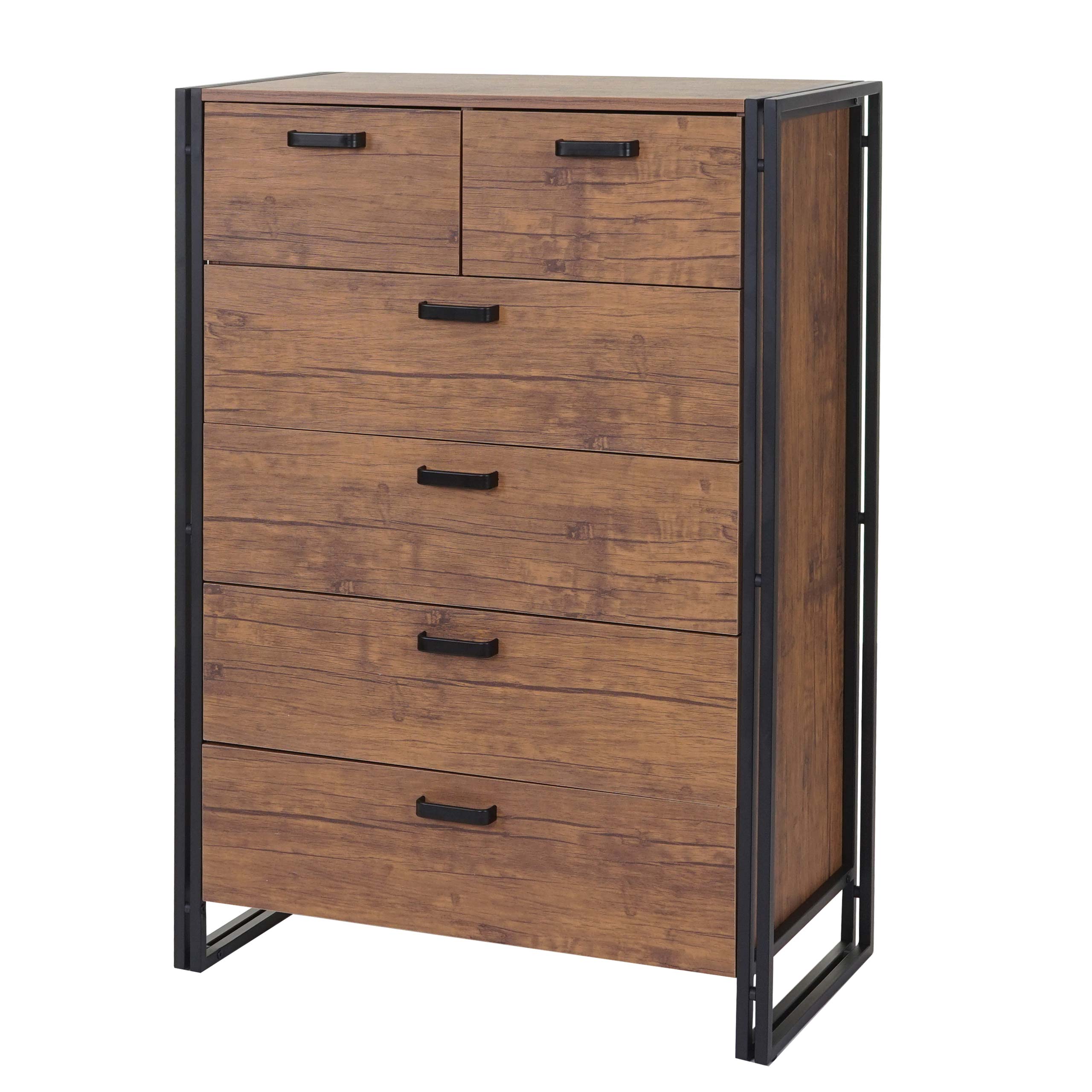 Highboard HWC-A27, komoda, szafka, 6 szuflad 115x80x40cm struktura 3D, wygląd dzikiego dębu
