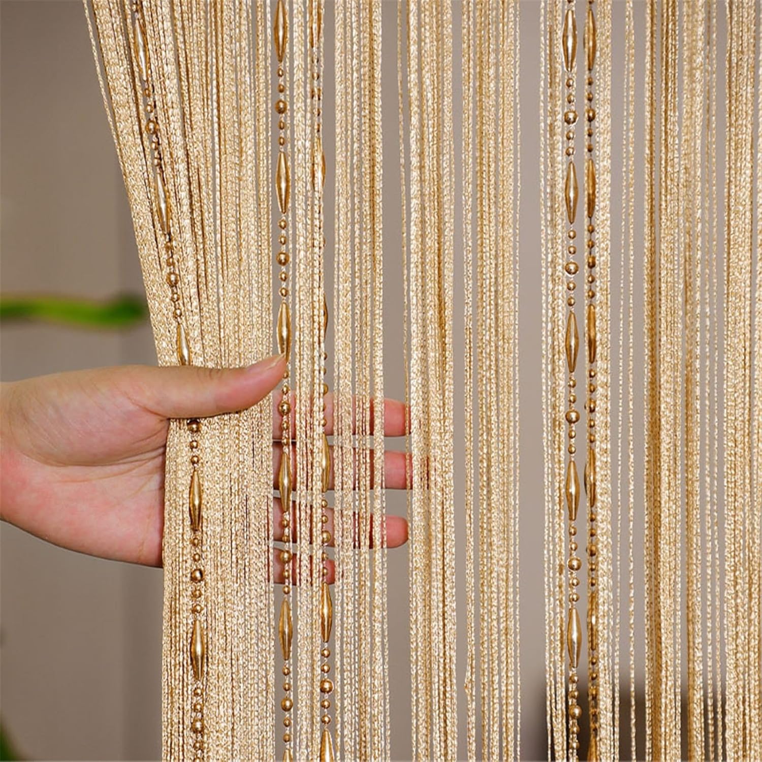 Rideau de Porte en Perles Rideau Anti Moustiquaire, Separation de Piece Moustiquaire de Porte Fenêtre de Cuisine pour Cuisine (Champagne,100x200cm) - 3