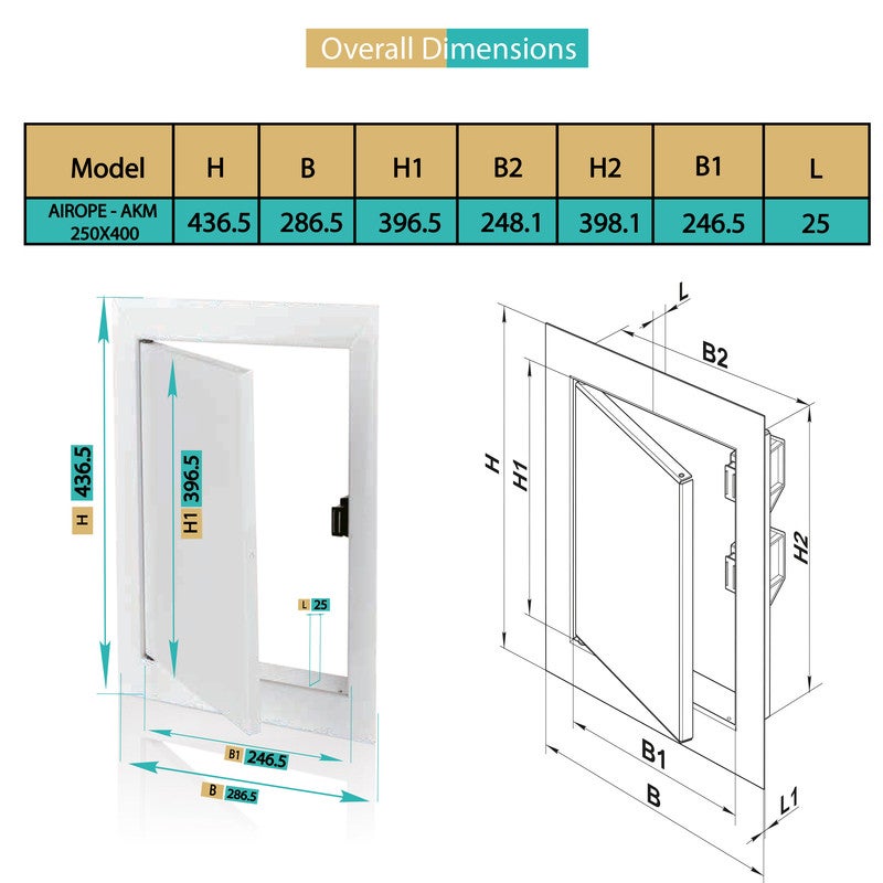 AIROPE Trappe de Visite 250x400 mm Acier, Fermeture Magnétique, Ouverture Gauche/Droite, Panneau d’Accès pour Eau, Mur, Baignoire, Fusibles, Fils - 2