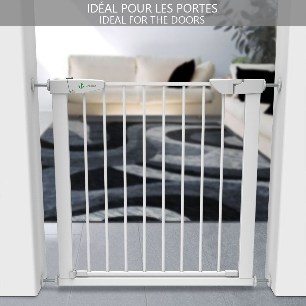 Barrière de sécurité porte et escalier 75-84cm blanc - Sans perçage - Fermeture magnétique - Double verrouillage - VOUNOT® - 7