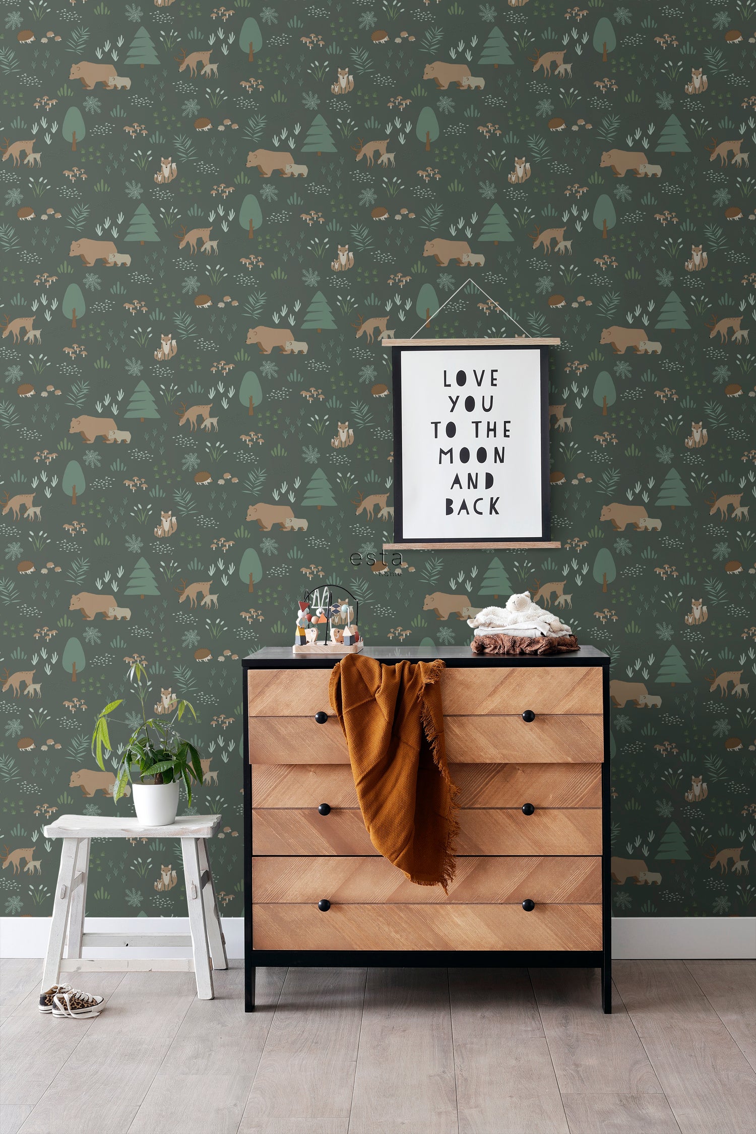Papier peint forêt avec des animaux de la forêt vert foncé - 53 cm x 10.05 m - ESTAhome - 3