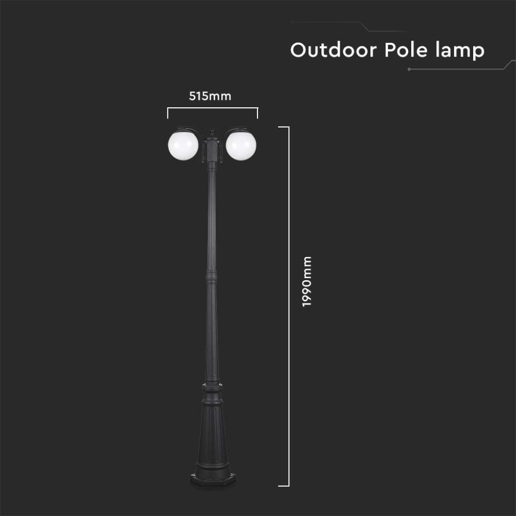 Lampa uliczna LED z podwójnym uchwytem na lampę 2*E27, kolor czarny matowy, wys. 228 cm, IP44 - 4