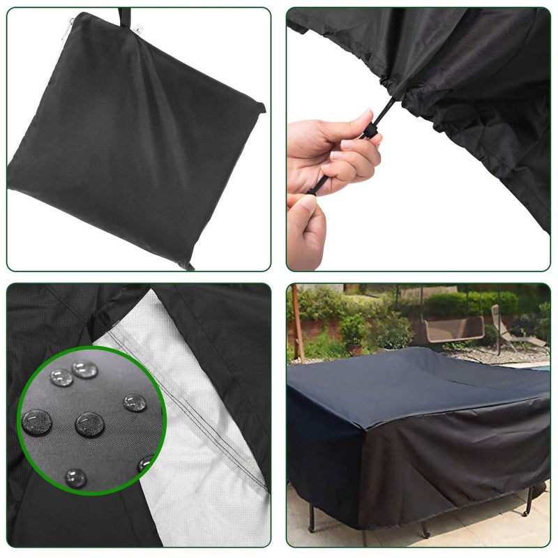 Housse de protection rectangulaire noire pour meubles de jardin 200 x 160 x 70 cm, tissu Oxford 420D résistant et indéchirable avec revêtement argenté - 4