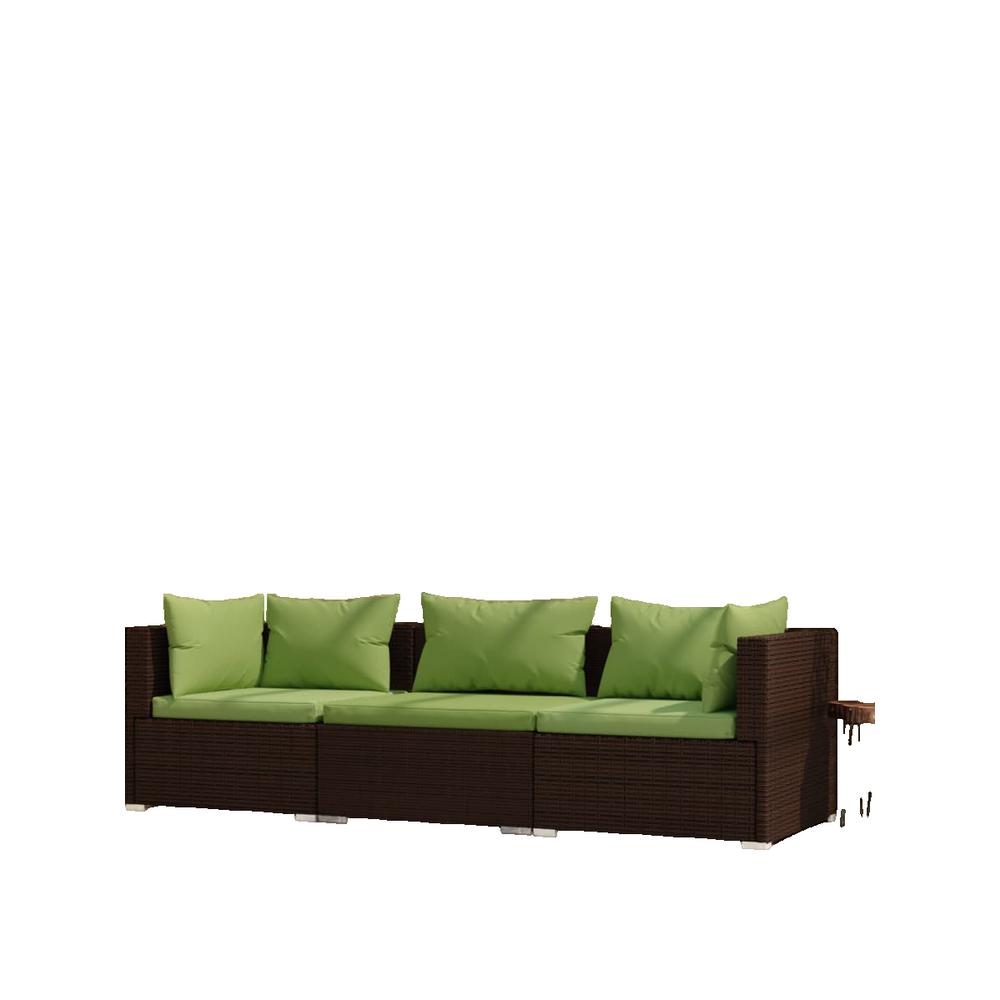 Sofa 3-osobowy vidaXL Brązowy rattan z wygodnymi poduszkami