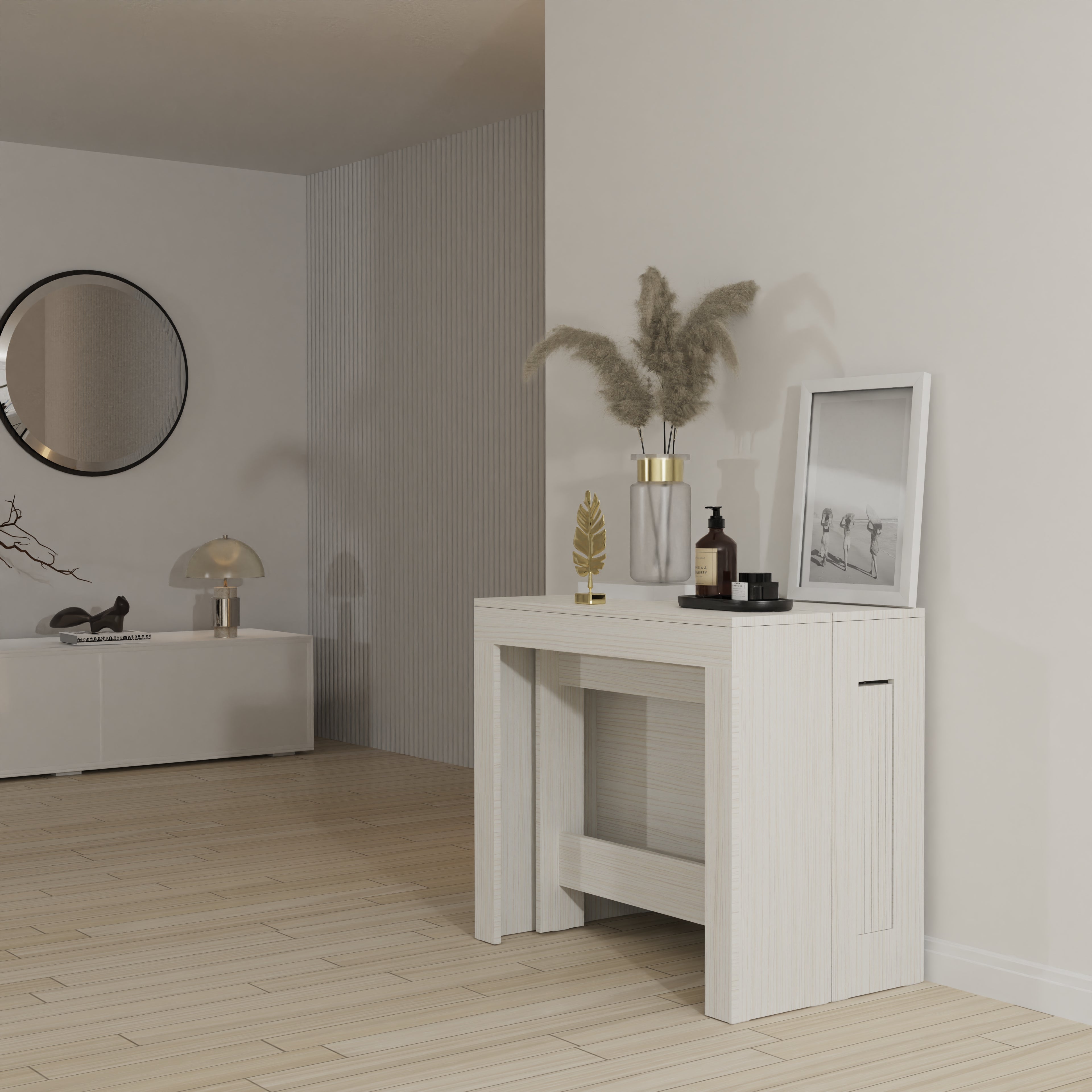 Tavolo Consolle Bianco Lucido 80x30x80 cm Legno Multistrato CFW83214