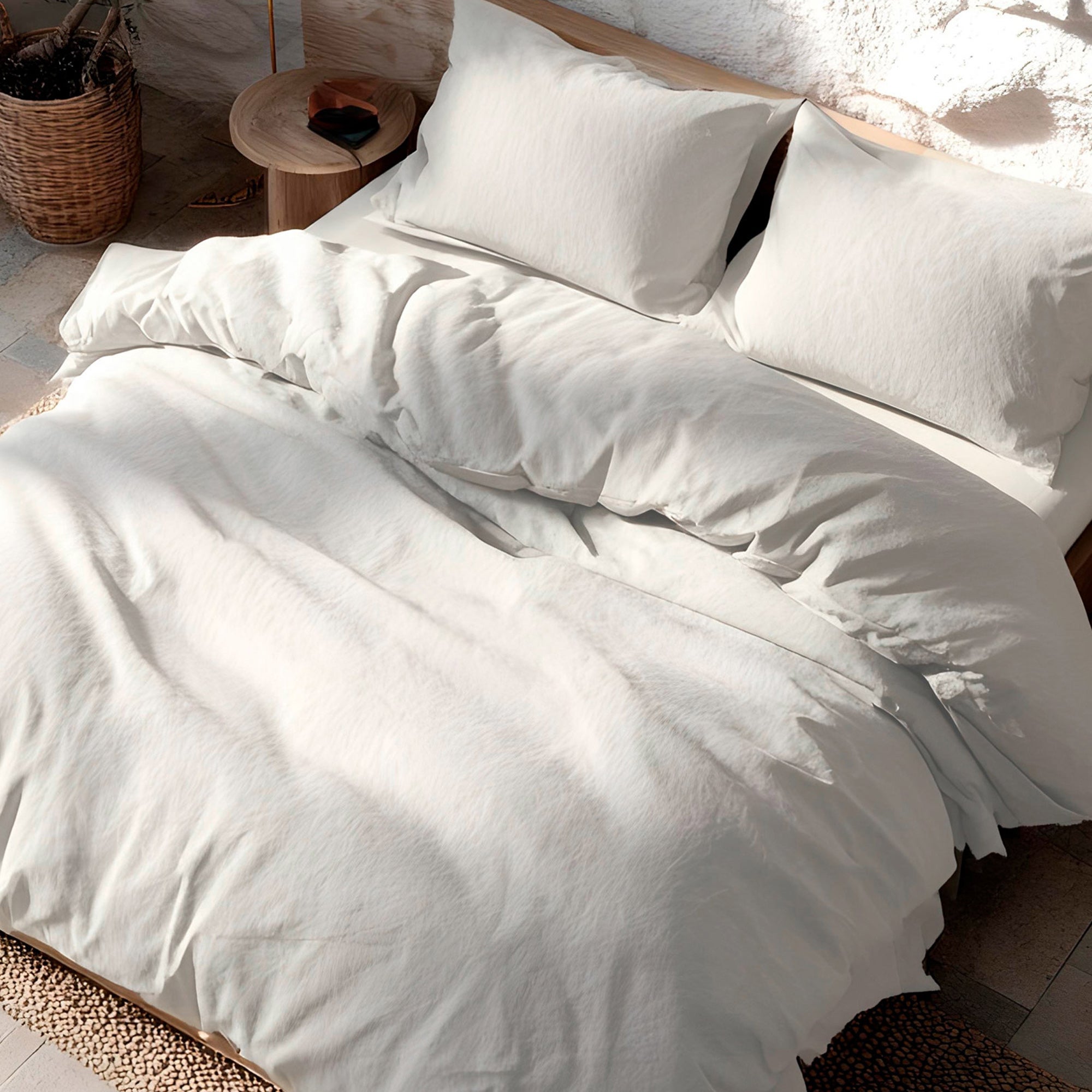 Copripiumino tinta unita 100% cotone + federe 260x240 + 2 (50x90) cm colore Grigio Chiaro - 4