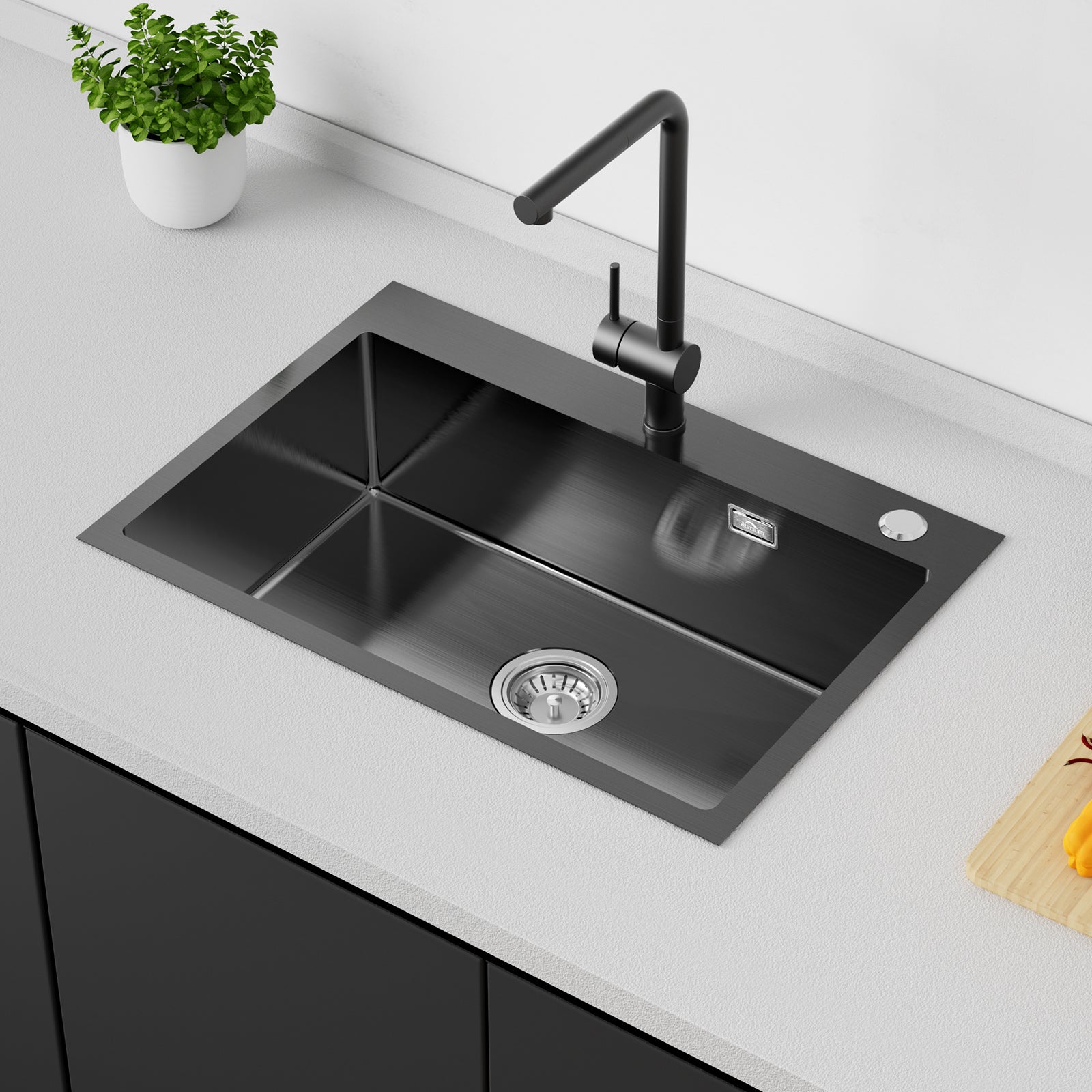 Fregadero Cocina Circular Negro 53x53cm, Granito 1 Seno + Sifón + Tabla De Cortar, Sobre Encimera Al Mueble 50cm - Pisa Max PRIMAGRAN | Leroy Merlin