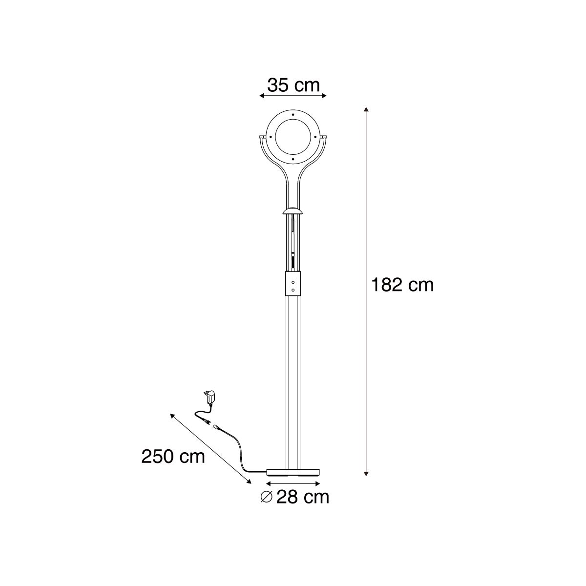 Qazqa moderne lampadaire uplighter avec bras de lecture - Divo - doré/laiton, led intégrée 18w incluse, Integrated led, - 3