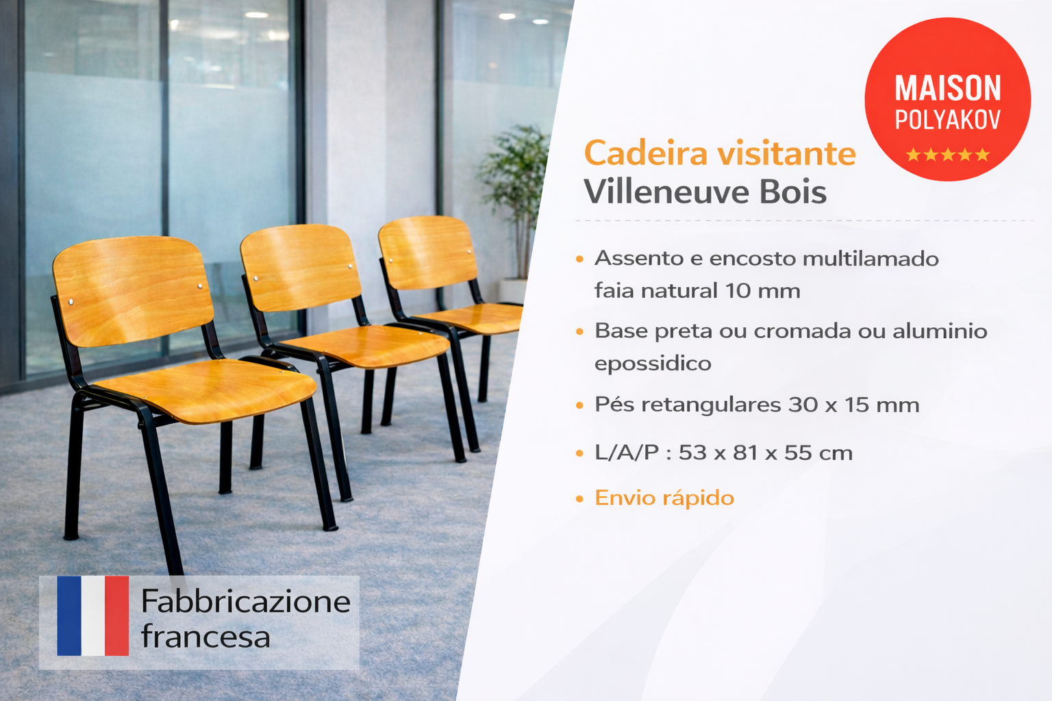 Chaise visiteur en bois clair et métal noir – Fabrication française – Pour Salle d’attente et réunion – Villeneuve - 9