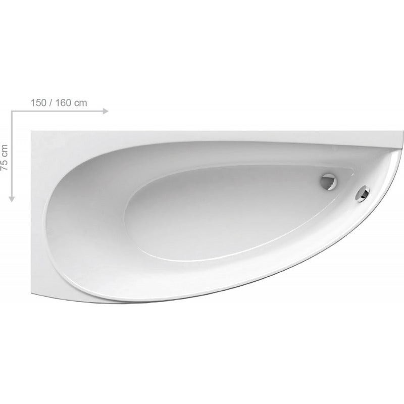 Avocado Bañera de esquina ahorra espacio orientación izquierda 150 x 75 cm en acrílico, Blanco (CT01000000) - 4