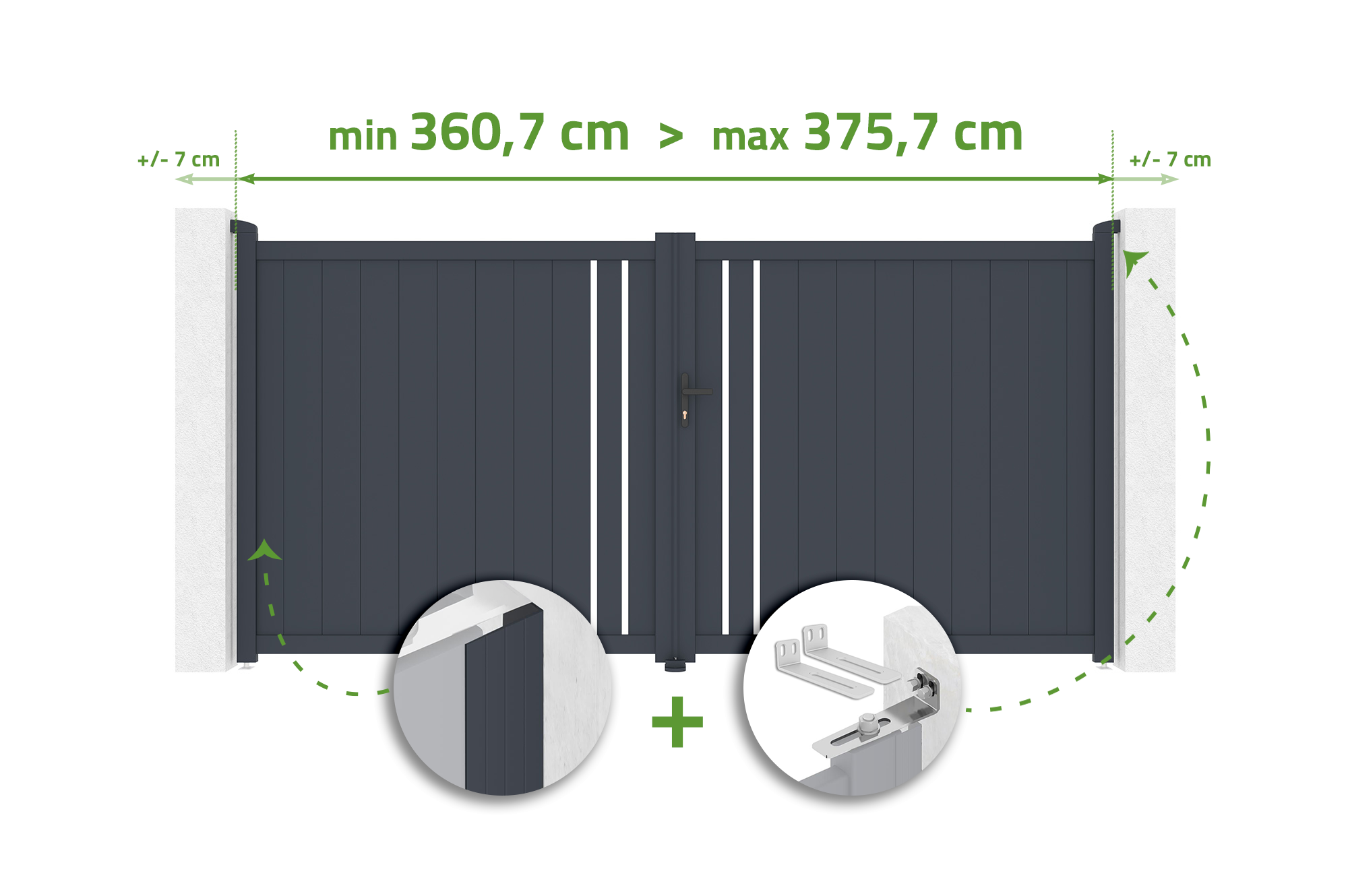 Brama skrzydłowa regulowana szerokość 3,5m GIONA H.180cm szara aluminiowa