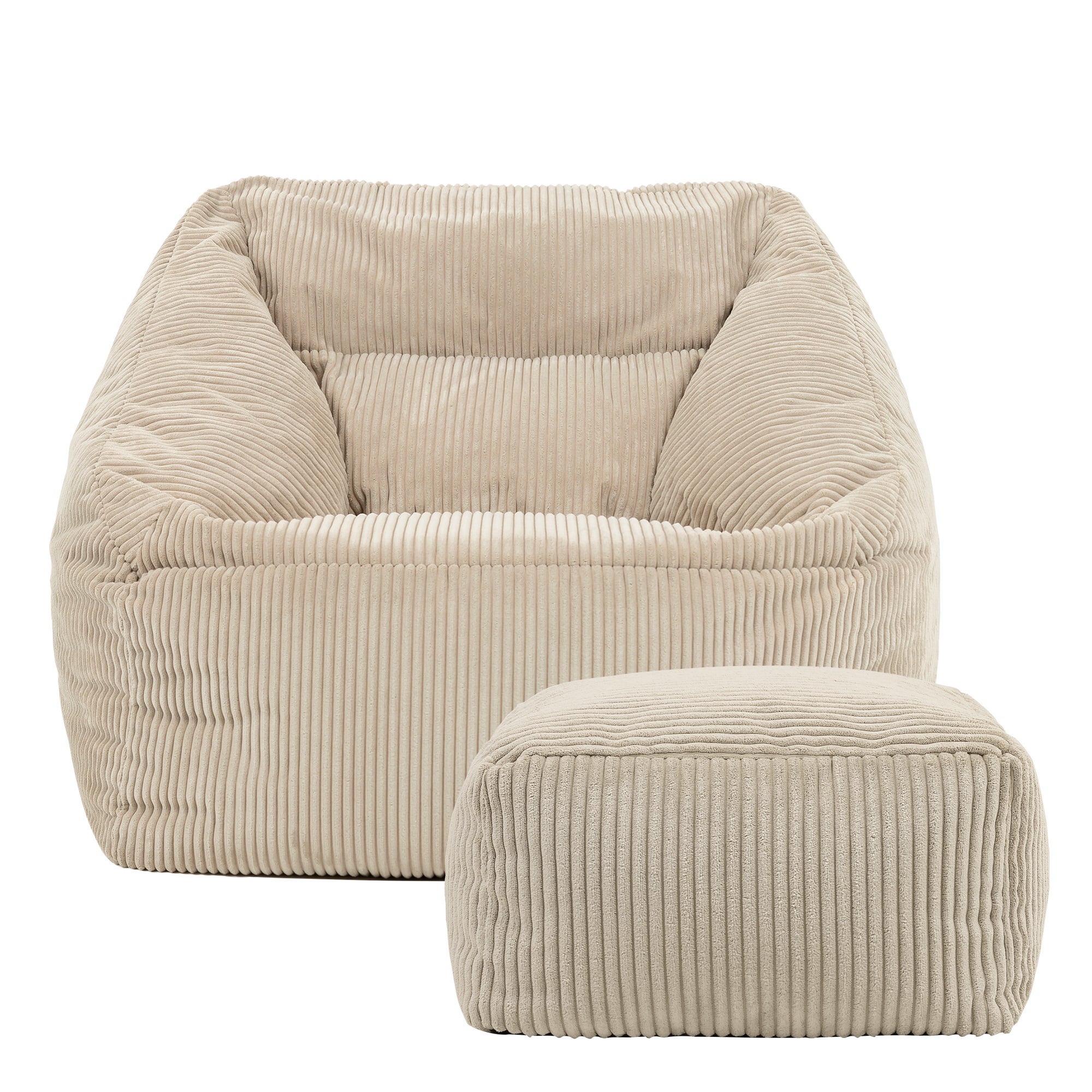 Pouf fauteuil avec repose-pied carré Icon velours côtelé beige galet 97x84cm Oeko-Tex® - 4