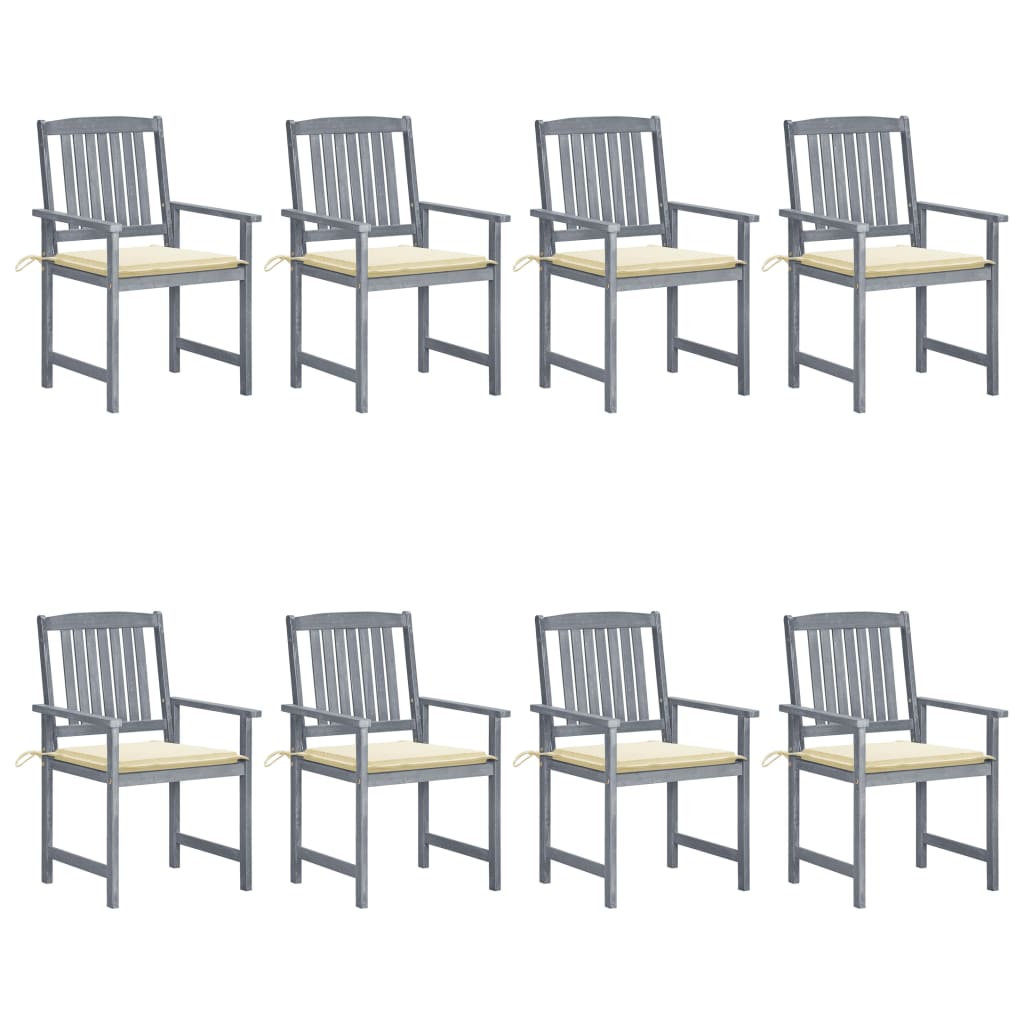 Chaises de jardin avec coussins 8 pcs Bois d'acacia solide Gris - 2